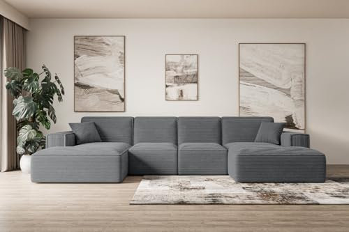ALTDECOR Ecksofa in U-Form Corner Sofa Bett Eckcouch Couch L-Form Wohnlandschaft Cauchsofa Sierra-U - 344x165x73 cm Dunkelgrau