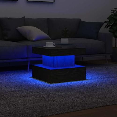 vidaXL Table Basse avec lumières LED chêne Noir 50x50x40 cm, Table d'appoint, Table de Salon, Table latérale, Bout de canapé, Table Centrale