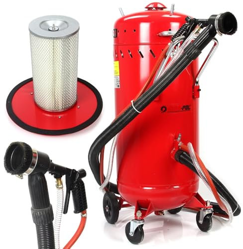 Sabbiatrice Portatile con Sistema di Aspirazione | da 105 Litri | Potenza 1200 W | Pressione di Esercizio 5,5-8,3 Bar | Consumo d'Aria 300-700 Litri/min | Ugello Ø7,5 mm | Lunghezza Tubo 2,6 m