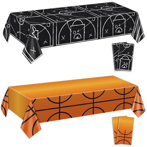 4 Stück Basketball-Tischdecken, 130 x 220 cm 2 Arten von rechteckigen Basketball-Tischdecken für Sport-Thema-Party-Dekoration Jungen Geburtstag Party-Zubehör