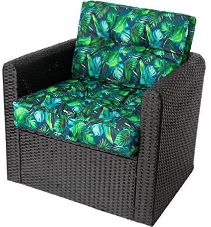 Bjird Sesselkissen 2-teilig – Sitzkissen & Rückenkissen für Rattansessel, Stuhlkissen, Rattanmöbel & Gartenmöbel – Outdoor Auflage – wasserabweisend, rutschfest, Oeko-TEX - Blaue Blätter - 68x68 cm