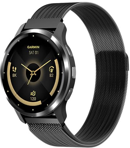 18mm Metall Armband für Garmin Venu 3S / Venu 2S / Vivoactive 4S / Vivomove 3S / Forerunner 265s/255s Music Damen Herren,Metall Mesh Edelstahl Ersatzarmband 18mm Uhrenarmband