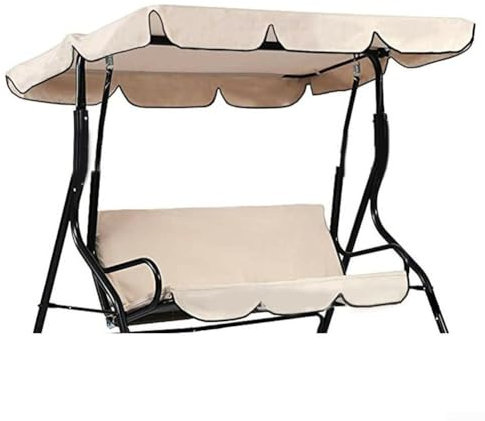 Hasaller Swing Canopy Covers Oxford Cloth Swing Canopy Replacement Cover Garden Swing Seat Canopies Covers Waterproof Sun Shade Awning for Patio Swings Garden Swings(Large Three-Seater Beige)