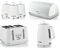 Swan Elegance White 1.7L Kettle, 4 Slice Toaster, Breadbin and Tea, Coffee, Sugar Canisters. Contemporary Matching Kitchen Set of 6 with a Textured Gloss Finish and Stainless Steel/Chrome Accents