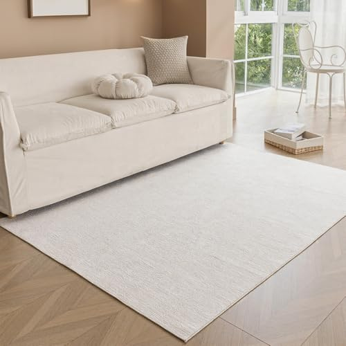 Obundi Creme Kurzflor Bettvorleger Maschinenwaschbar 80x120cm Teppich | Rutschfest, 5mm Dicke, Dünner Teppich, Maschinenwaschbar, für Wohnzimmer, Kinderzimmer, Küche, Esszimmer