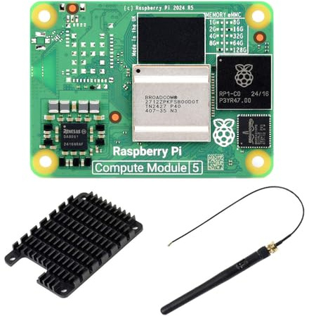 Waveshare Pi Compute Module 5 CM5016016 Package A, Deliver Raspberry Pi 5 Power, 16GB RAM, 16GB eMMC Flash, Heatsink & Antenna Included(But No Wireless Module - Antenna can be Used for Other Purpose)