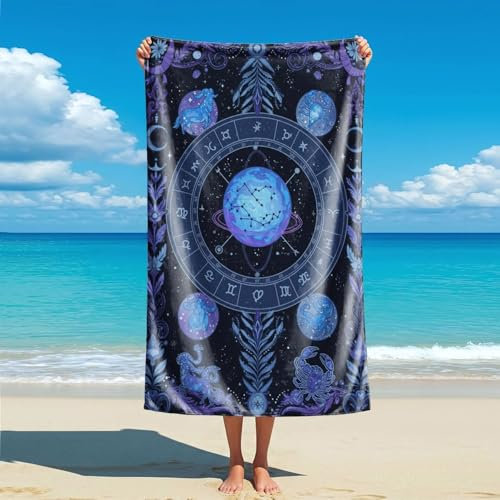Starry Zodiac Beach Towel - Microfiber Horoscope Bath Towel, Lightweight Quick-Dry Travel Towel, Astrology Gift for Fans (4,180x100cm)