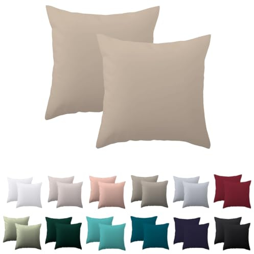 Nesture Kissenbezug 50x50 2er Set - kissenhülle 50x50 cm Warmes Beige, 100% Mikrofaser kopfkissenbezug mit Reißverschluss, Weich und Bügelfrei