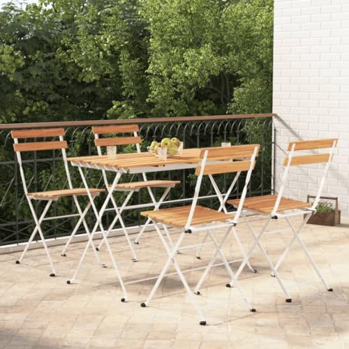 Teenpull 5-TLG. Klappbares Bistro-Set aus massivem Akazienholz & pulverbeschichtetem Stahl für Balkon, Garten & Terrasse, ideal für 4 Personen