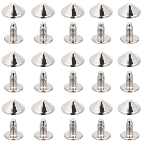 GORGECRAFT 100 Ensembles de Rivets Coniques à Visser 10mm en Métal Argenté Clous Pointes Punk Métalliques à Visser sur Cône Rivets à Tête de Clou pour Vêtements en Cuir Vestes Chaussures Bricolage