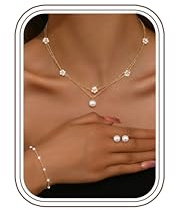 Krfy Schmuck Set Damen Gold Silber Schmuckset Edelstahl Perlen Halskette Armbänder Ohrringe Silberschmuck Kubik Zirkonia Bogen Damenkette Armband Ohrstecker Perlenkette Schmuck Damen