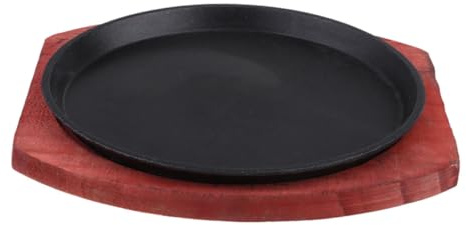 ELAYARD Piastra per Bistecca Distribuzione Uniforme del Calore in Ghisa Rotonda Antiaderente con Vassoio di Legno Nero per Casa e Ristorante