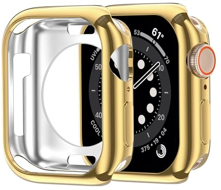 GEEDOOWIN 2 Stück [Nein Displayschutz] Weiches TPU Schutzhülle für Apple Watch SE3/SE2/SE/Series 6/5/4 40mm, Schockfest Ultradünne Rundum Rahmen Stoßstange hülle für iWatch 40mm zubehör, Gold
