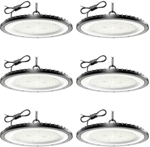 Lampe Eclairage Atelier 300W 6 Pièce,6500K Blanc Froid UFO Lampe Atelier avec 50cm Chaine,30000LM Super Brillant Plafonnier LED Garage,IP65 Étanche Éclairage de Plafond pour Garage Entrepôt Usine