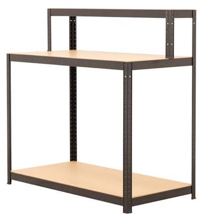 BiGDUG Garage Workstation - 300 kg Capacity - Heavy Duty Steel Work Bench Table - 1200H x 1200W x 600D mm - 3 Levels - Matt Black