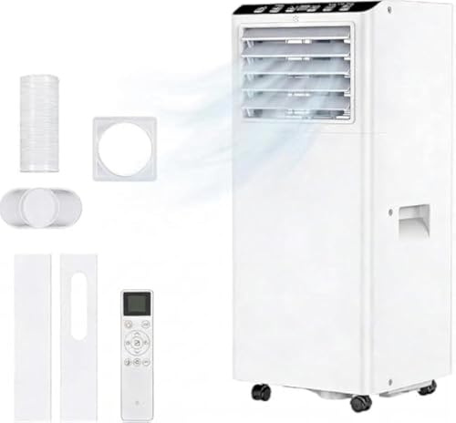 Condizionatore Portatile Bianco 7000 BTU, 3 in 1 con Raffreddamento, Deumidificazione e Ventilazione, 2 Velocità, Silenzioso, Modalità Notte, Tubo di Scarico e Guarnizione Finestra