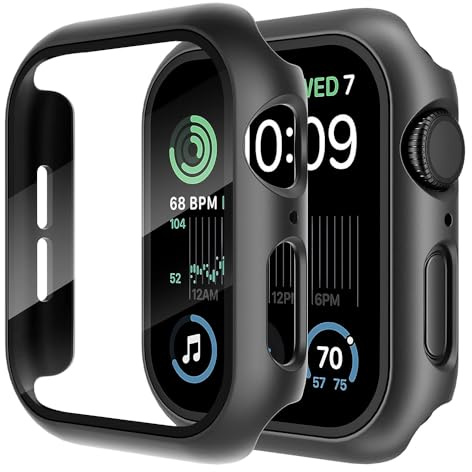 Techsuit für Apple Watch 4, 5, 6 und SE 44mm Hülle und Displayschutz mit Gehärtetem Glas, HD Klarheit, Volle Abdeckung, Kratzschutz, Schlankes Design, Defense360 Pro, Schwarz
