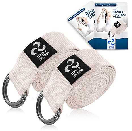 Ensemble de 2 Sangles Yoga Strap 2,4m - eBook Inclus Yoga Ceinture avec Coton Épais Anneau Résistant pour Pilates Entraînement Gymnastique Améliorez votre Flexibilité ainsi que votre Équilibre