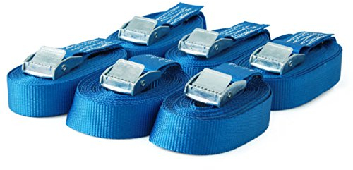 Sandax 6X Spanngurte mit Klemmschloss im Set, 3m lang, 25mm breit, blau, Zurrgurte mit Klemmverschluss kurz, belastbar bis 250kg, DIN EN 12195-2, Einteilige Befestigungsgurte Klemmschlossgurte