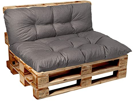 Garden Factory Palettenkissen Palettenauflagen Palettenpolster Sitzkissen, Rückenlehne oder Set, Gesteppt (Sitzkissen 120x50, Grau)