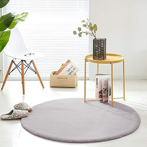 Teppich Wölkchen Fell Rund, Fellteppich Rund, Kunstfell Teppich Waschbar, Hasenfell, Kaninchenfell - Flauschiger Teppich Wohnzimmer, Bettvorleger Schlafzimmer - Grau - Rund 120cm