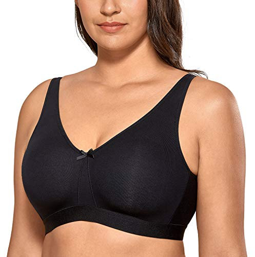 AISILIN Women's Non Wired Bras Full Cup Cotton Comfort No Padding Plus Size Sleep Wireless Black 46F