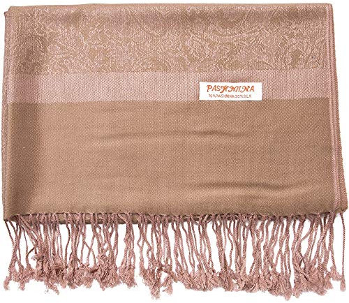 Becolored Paisley-Pashmina-Seidenschal, Jacquard, Kaschmir, Stola, zweifarbig, wendbar, 89 - Taupe, Large