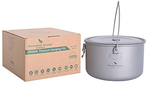 Boundless Voyage Juego de ollas de titanio de 2900 ml con gran capacidad para acampar, juego de utensilios de cocina portátiles para exteriores con mango plegable Ti15120A