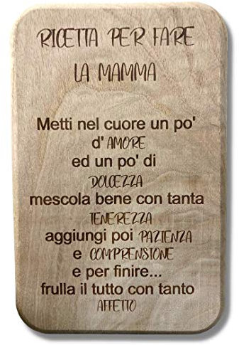 Generico Tagliere da Cucina in Legno Naturale 100% Made in Italy Idea Regalo Festa della Mamma con Ricetta incisa Accessorio indispensabile per Cucina (Modello 1)