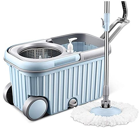 BKWJ Trapeador y Cubo con Conjunto de escurridores, trapeadores giratorios para la Limpieza del Piso, Canasta de Drenaje de Acero Inoxidable de 2 Ruedas, con 2 Cabezas de trapeador Giratorio