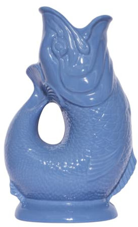 Gluckigluck Karaffe Gluggle Jug – das glucksende Original! Fisch Vase Keramikkrug in Fisch-Form | 1,3 L | Sea Blue