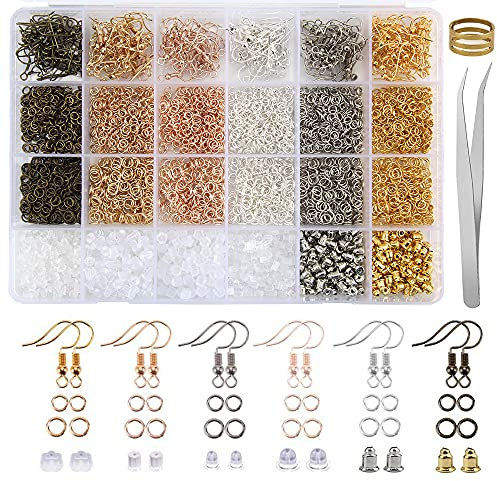 JSMTKJ Schmuck Basteln Zubehör 3600 Stück Schmuckherstellung Set Ohrring Machen Kit 24 Arten Ohrhänger Ohrstopper Verschluss für DIY Anfänger