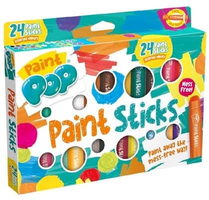 Paint Pop Paint Sticks For Kids - 24 Pack Assorted Colours - Twist & Paint, Mess-Free, Fast Drying Action, Easy Clean Up, Vibrant Colours, Multi-Surface