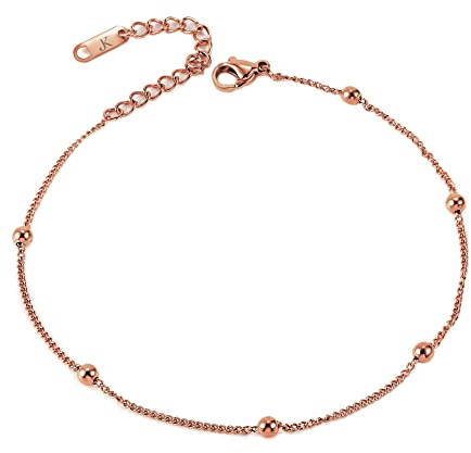 Kim Johanson Edelstahl Damen Fußkettchen *Verschiedene Modelle* in Roségold mit einem starken Karabinerverschluss inkl. Schmuckbeutel (Yuna)