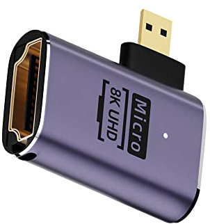 NFHK Micro-HDMI-Stecker auf HDMI 2.1-Buchse, linksgewinkelt, UHD-Verlängerung, Gold-Konverter-Adapter, unterstützt 8 K 60 Hz HDTV