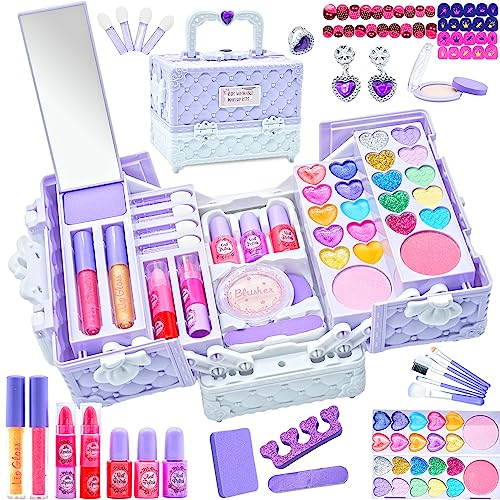 Kinderschminke Set Mädchen Kinder Make Up Set - Kinder Schminkset Mädchen,Kinder Schminkkoffer Mädchen Spielzeug,Prinzessin Weihnachts Geburtstags Geschenke für Mädchen 4 5 6 7 8 9 10 11 Jahre Purple