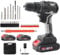 VACANON Cordless Drill Driver 21V Cordless Hammer Drill Set with 2 Batteries, 32PCS Combi Drill Kit, 25 + 1 Torque, 2 Speed, 3/8inch Chuck, LED Light, Electric Drill for Home and Garden DIY Project