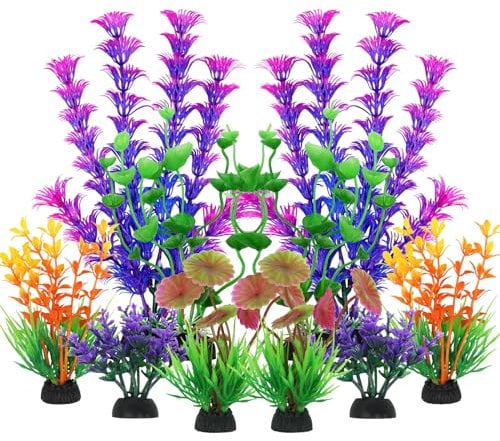 QUOZUO Decorazioni Acquario, 10 Pezzi Pianta Artificiali decorazioni piante Colorato, Accessori per acquario Decor