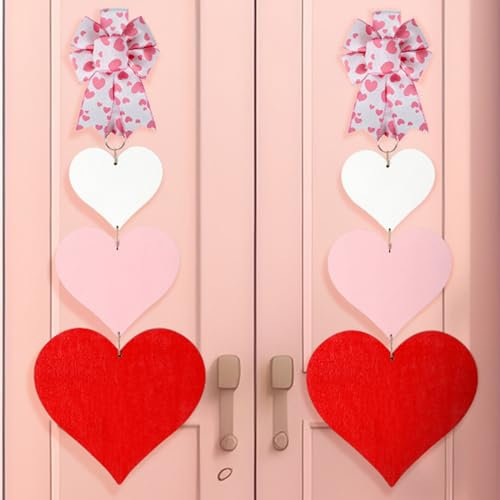 Suzile 2 Pcs Valentine's Day Heart Door Hanger Wooden Door Sign Valentine Front Door Plaque Wall Hanging Boards Holiday Door Ornaments for Valentine's Day Wedding Indoor Outdoor Decor (Classic)