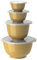 Rosti Margrethe Schüssel Set, Rührschüssel Set, 8-Teilig mit 4 Rührschüsseln und 4 Deckel, Teigschüssel aus Recycelbarem Kunststoff, 0,25 Liter, 0,5 Liter, 1,5 Liter und 3 Liter, Curry