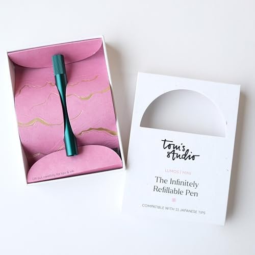 Tom's Studio Lumos Mini (Ivy) | Versatile and Refillable Fineliner Pen in a Pocket Friendly Package | Comes with 11 Tips & 3ml Deep Black Ink Sample