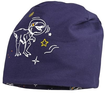 maximo Mini Boy-Beanie, Space Dino Reversible, Jersey Bedruckt, Glow in The Dark Baumwolljersey