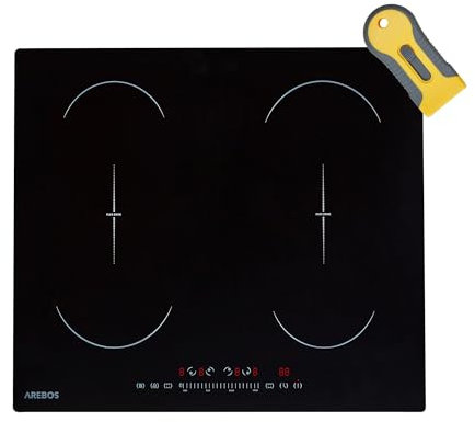 Arebos Induktionskochfeld mit Booster-Funktion | 7200 W | 4 Kochfelder 2 Flexzonen | 59 cm | Autark Schnellaufheizung | mit Sensor Touch, Timer, Kindersicherung, Überhitzungsschutz, Autoabschaltung