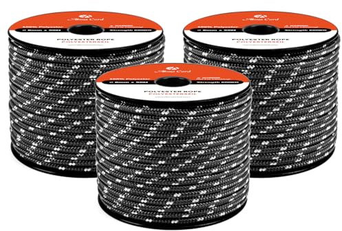 Abma Cord Polyesterseil 6mm x 50m Seil Schnur Flechtleine für Outdoor, Boot, Festmacher, Zelt, Garten - Schwarz/Weiß