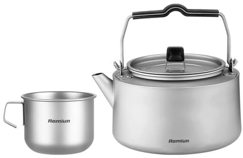 Aomiun Portable Titanium Kettle Set with Stainless Steel Cups - Camping, Fishing, Travel & Bushcraft - Lightweight, Durable & Easy to Carry