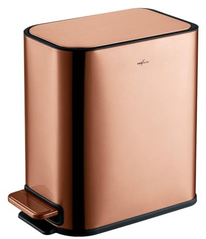 RedFactor Slim Small 5L Pedal Bin for Narrow Spaces – Stainless Steel Waste Bin with Soft-Close Lid and Removable Inner Bucket for Bathroom, Kitchen, Bedroom or Office (Copper)