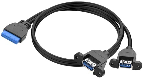 YACSEJAO Cavo USB 3.0 Frontpanel Y 30 cm, scheda madre 19/20 pin a doppia USB 3.0 A femmina adattatore per PC alloggiamento, con inserti blu e fissaggio a vite