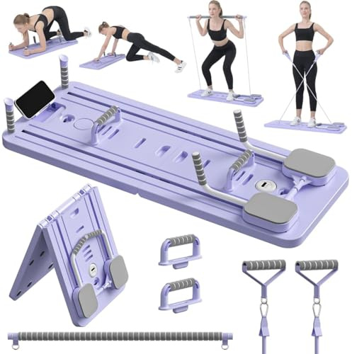 SRTSLOG Pilates Board,Upgraded Multifunctional Faltbarer Pilates Reformer,Automatisches Rebound Bauchmuskeltrainer Mit Widerstandsband,Exercise Board for Home Exercises,Lila