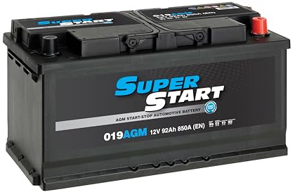 Super Start 019AGM 12V 92Ah 850A Stop Start Car & Van Replacement Battery | Reliable, Heavy-Duty, Efficient, Robust, Long-Life, Ideal for Start-Stop Systems
