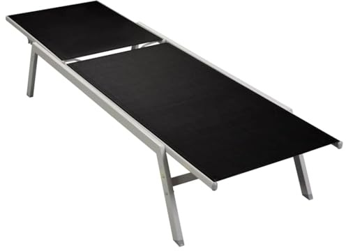 Teenpull Chaise longue en acier et textilène noir 200 x 58 x 32 cm, dossier réglable, résistant aux intempéries, pour jardin, terrasse, piscine, pliable